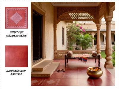 Image of BLOSSOM GREY , BLOSSOM TERRACOTTA , BLOSSOM YELLOW , PALACE VERDE , HERITAGE KOLAM & HERITAGE RED - 5